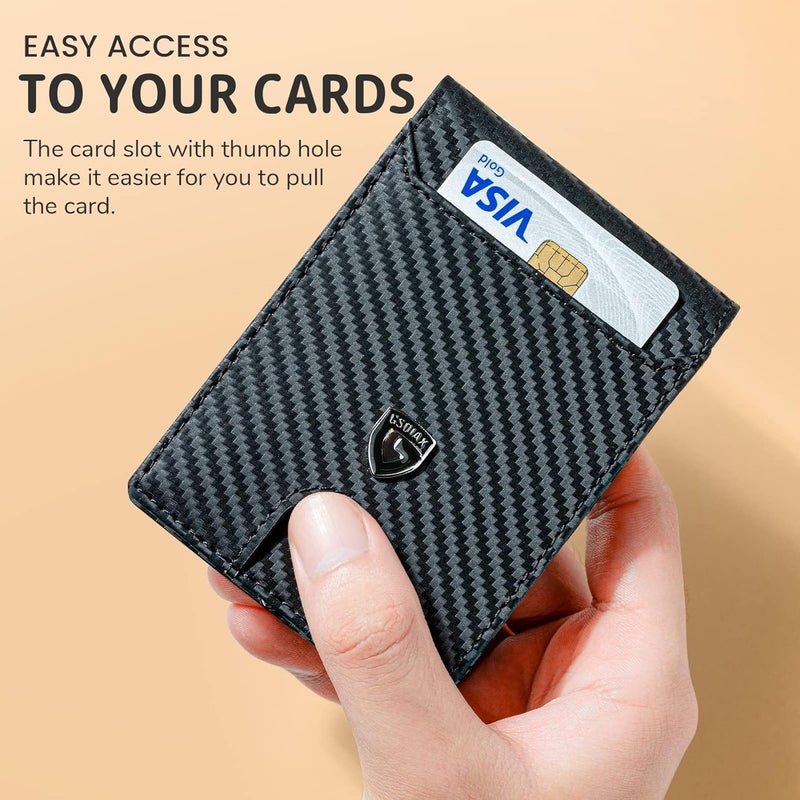GSOIAX Slim Wallet for Men RFID Blocking Bifold Wallet Carbon Fiber Front Pocket Wallet with 11 Card Holder Minimalist Mens Wallet with Gift Box(Carbon Black-) - Image 5